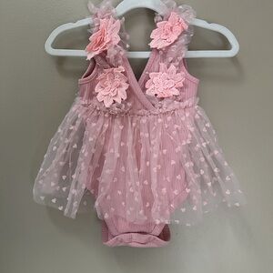 Pink Baby Romper with Floral Accents